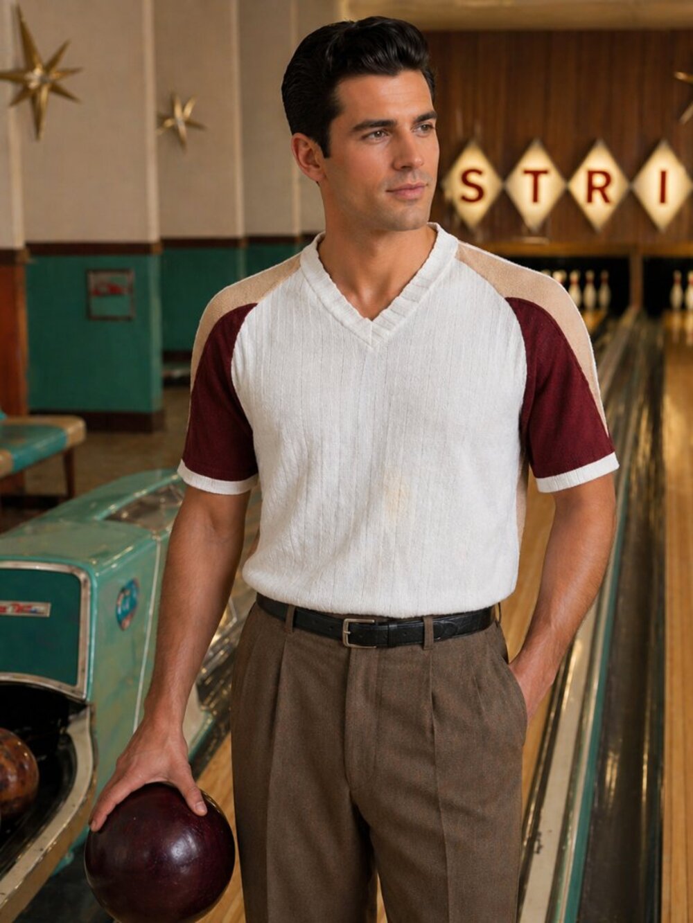 60s Bowling Shirt Retro Groovy Men's Multicolor V-Neck Sweater Eclectic Grandpa